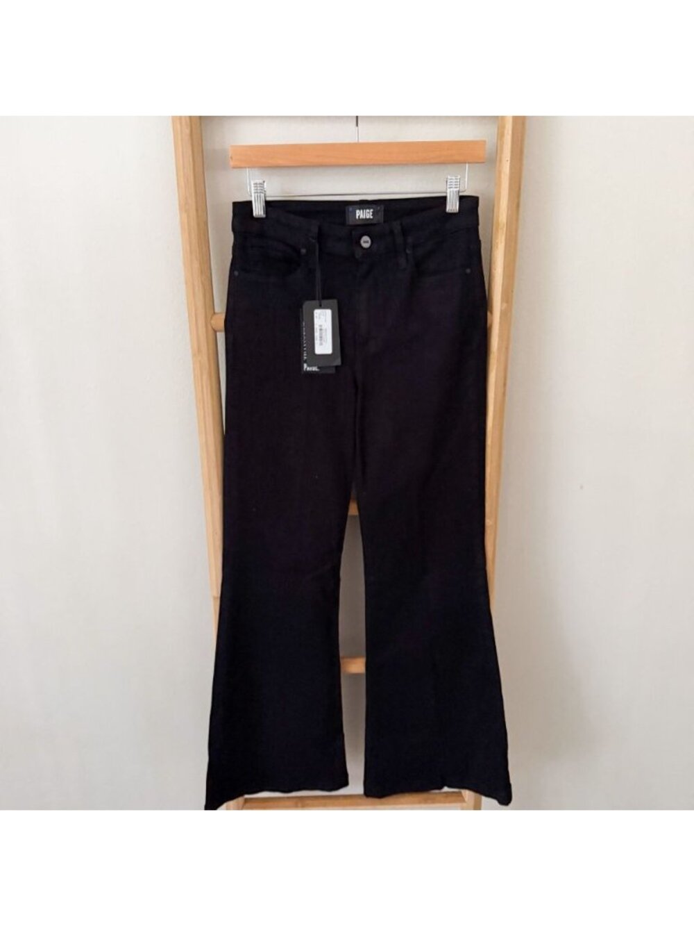 NWT PAIGE Genevieve Flare Jeans Black Shadow High Rise Size 27 - Picture 2 of 12